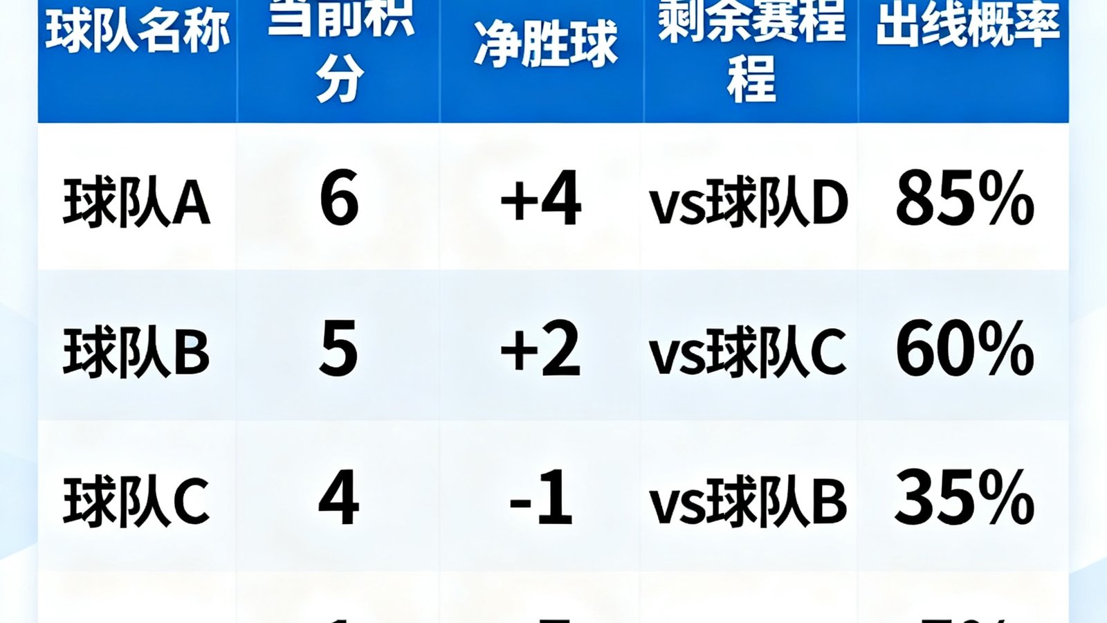 小组赛积分形势分析：H组出线概率与净胜球计算表格